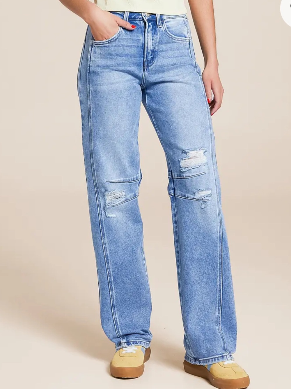 Vervet Kate Barrel Leg Distressed Jeans